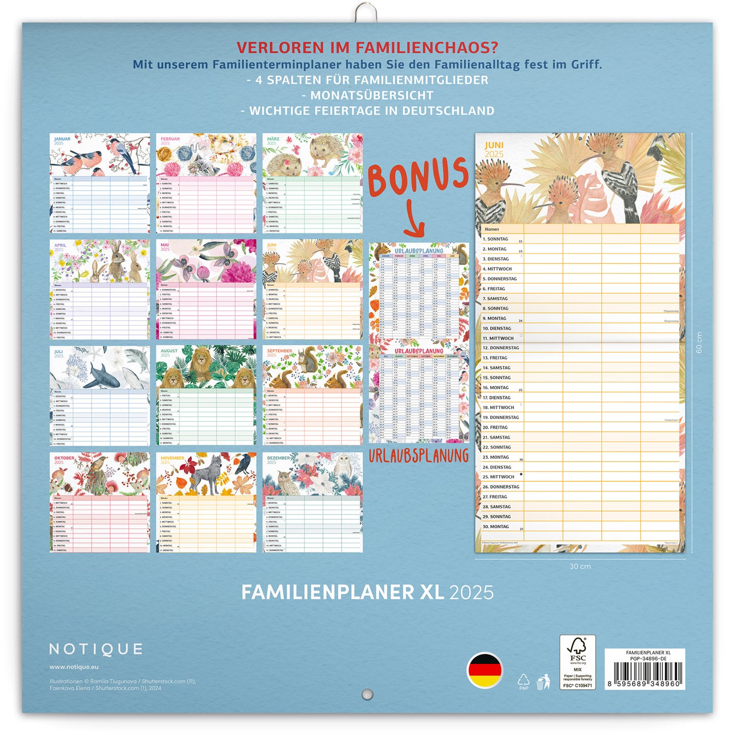 Familienplaner XL 2025, 30 × 30 cm