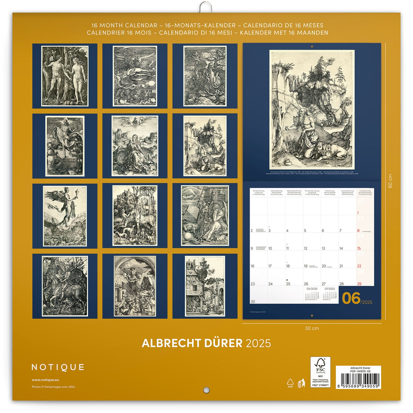Broschürenkalender Albrecht Dürer 2025, 30 × 30 cm