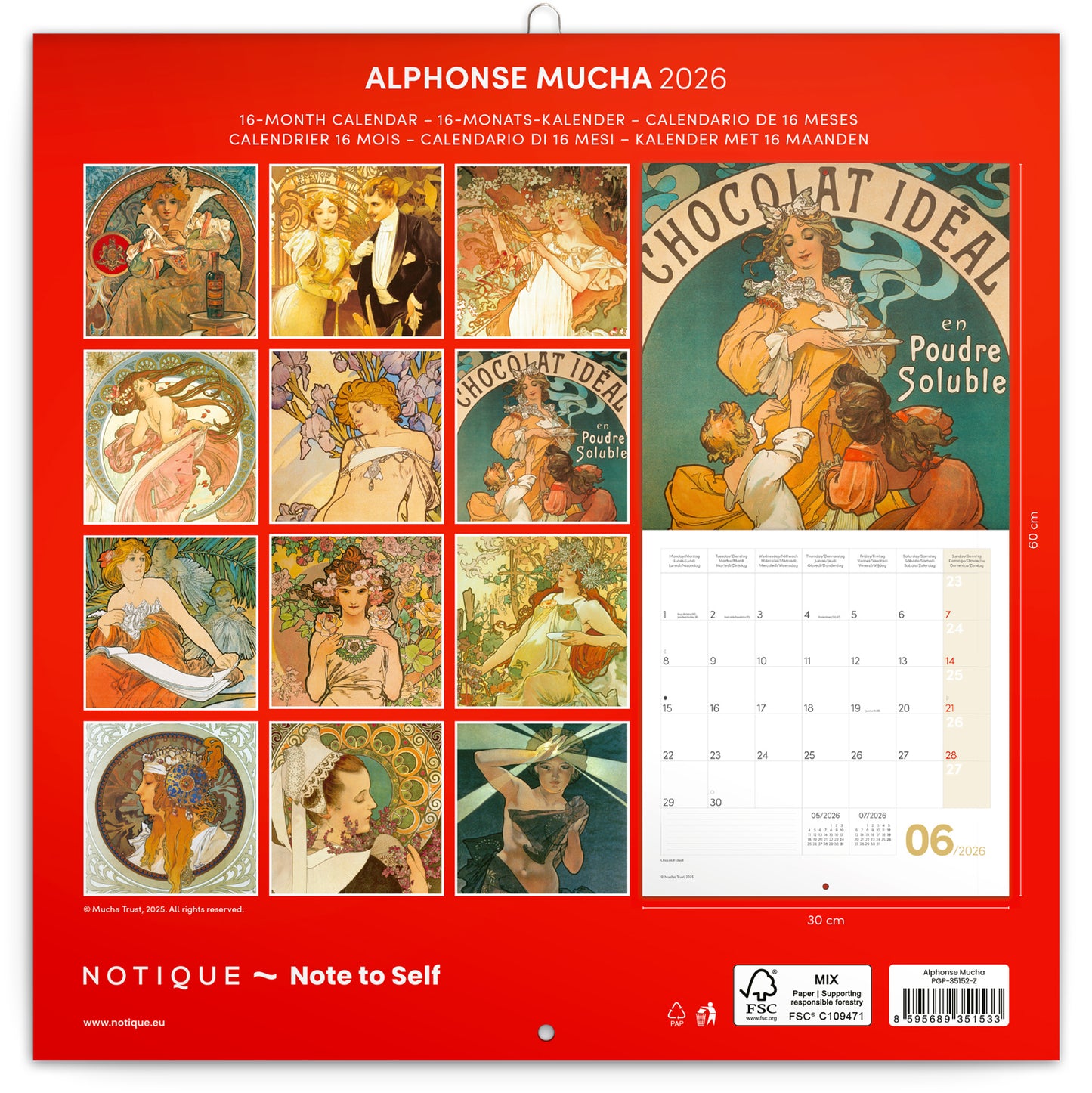 Broschürenkalender Alfons Mucha 2026, 30 x 30 cm