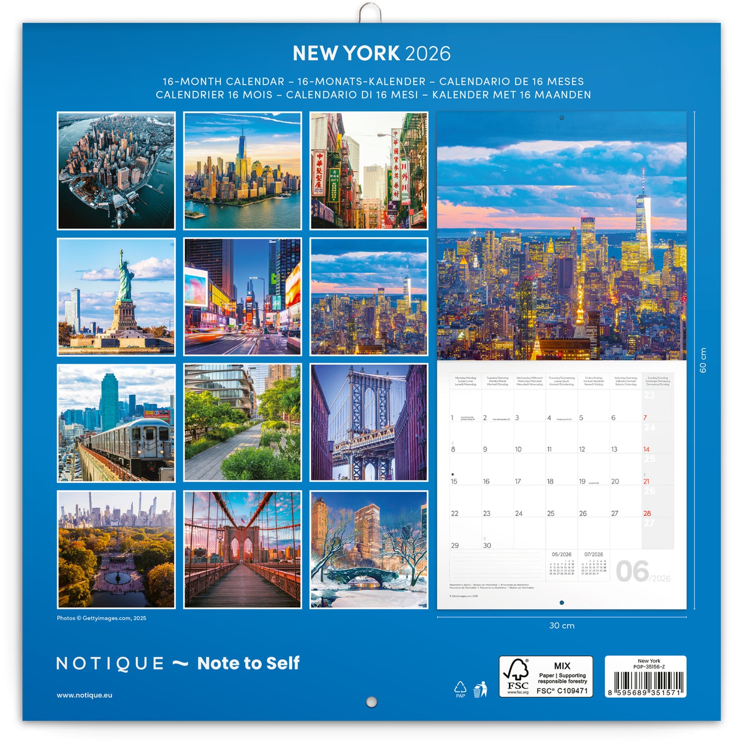Broschürenkalender New York 2026, 30 x 30 cm