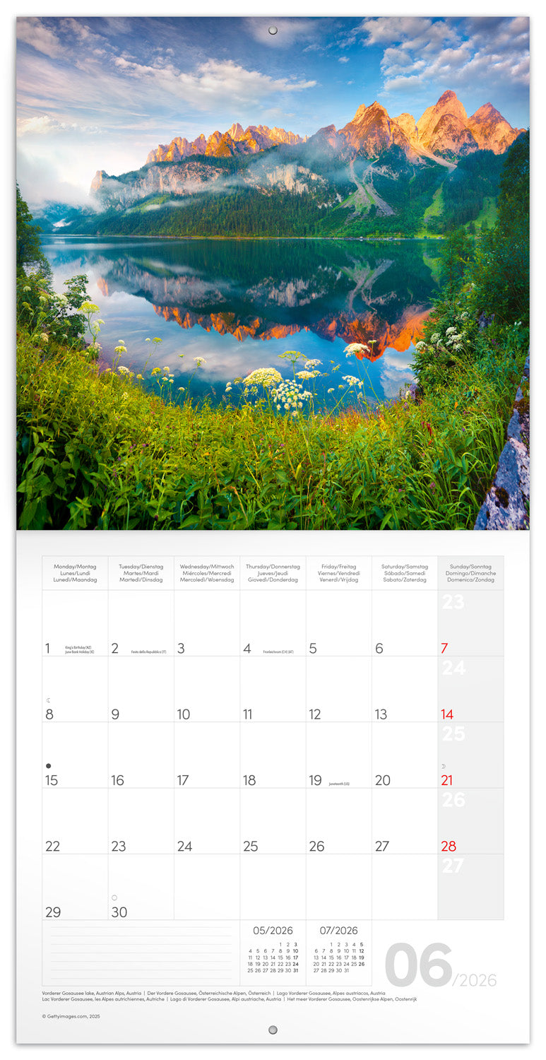 Broschürenkalender Alpen 2026, 30 x 30 cm