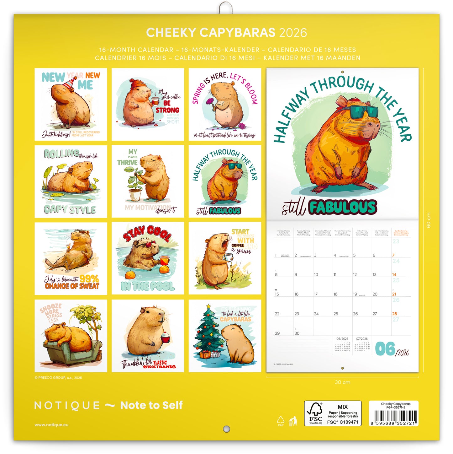 Broschürenkalender Lustige Wasserschweine 2026, 30 x 30 cm