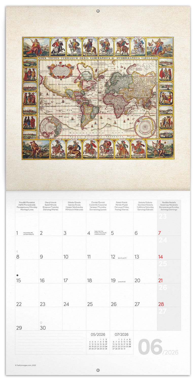 Broschürenkalender Alte Karten 2026, 30 x 30 cm