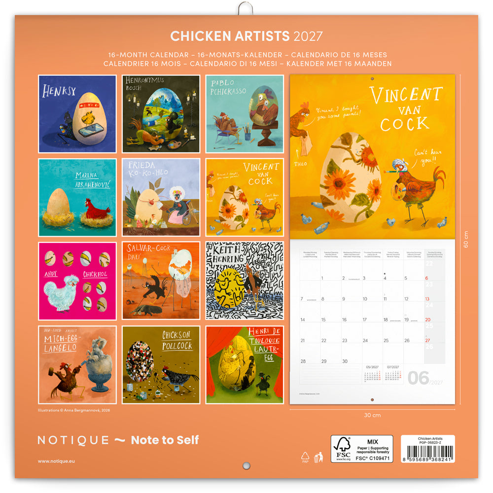 Broschürenkalender Chicken Artists 2027, 30 x 30 cm