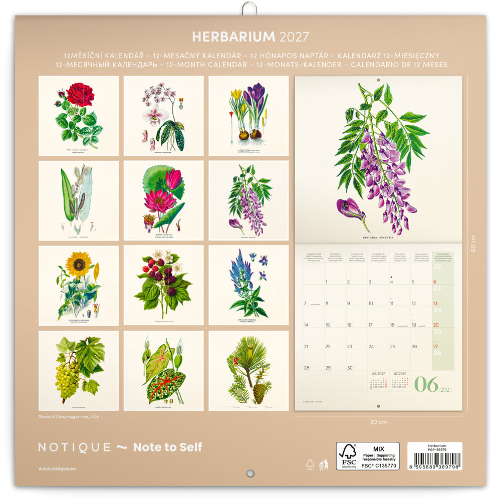Broschürenkalender Herbarium 2027, PLASTIC FREE, 30 x 30 cm
