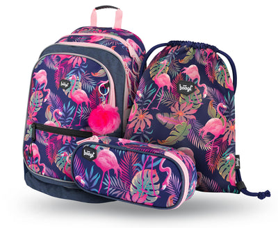 Flamingo Rucksack-Set 3tlg: Rucksack, Federmäppchen, Turnbeutel
