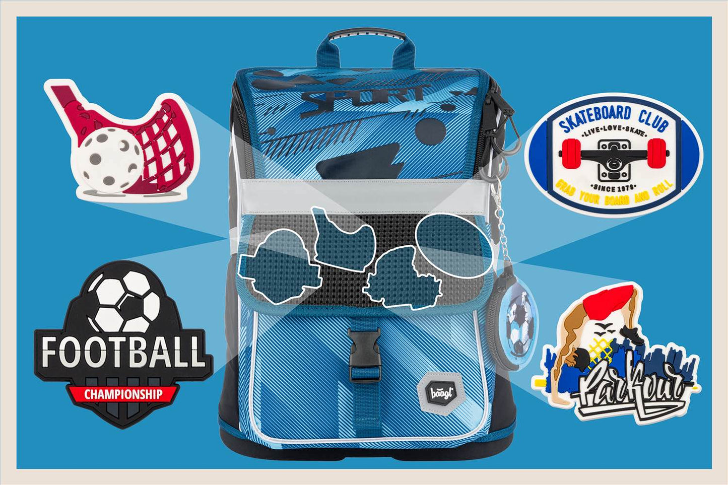 Zippy Sport Schulranzen-Set 4tlg: Schulranzen, Federmäppchen, Turnbeutel, Silikon-Etui
