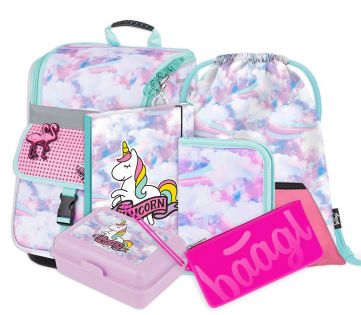Zippy Regenbogen Schulranzen-Set 6tlg: Schulranzen, Federmäppchen, Turnbeutel, Brotdose, Heftmappe, Silikon-Etui