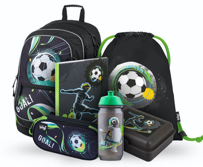 Fußball Rucksack-Set 6tlg: Rucksack, Etui, Turnbeutel, Brotdose, Trinkflasche, Heftmappe