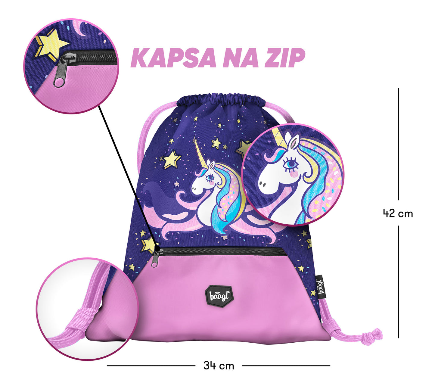 Zippy Unicorn Schulranzen-Set 7tlg: Schulranzen, Federmäppchen, Turnbeutel, Heftmappe, Brotdose, Schürze, Sticker