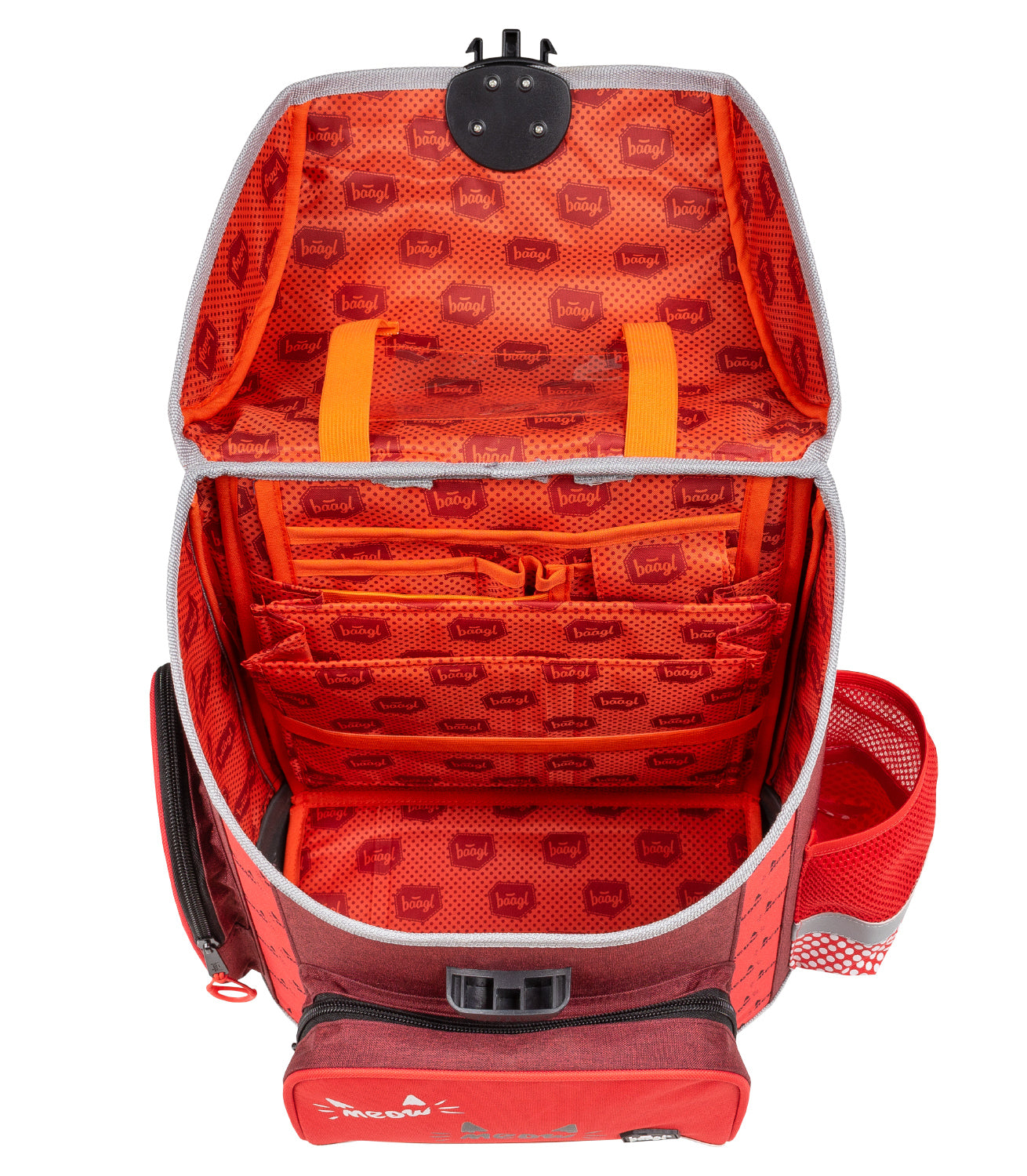 Katzen Schulranzen-Set 7tlg: Schulranzen, Federmäppchen, Turnbeutel, Heftmappe, Brotdose, Schürze, Hängeorganizer