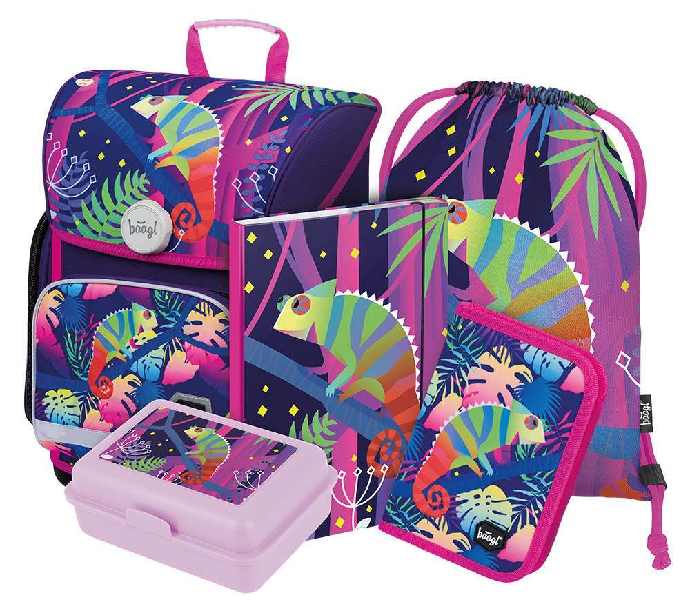 Ergo Chameleon Schulranzen-Set 5tlg: Schulranzen, Federmäppchen, Turnbeutel, Heftmappe, Brotdose
