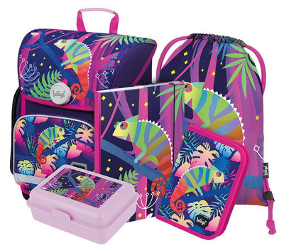 Ergo Chameleon Schulranzen-Set 5tlg: Schulranzen, Federmäppchen, Turnbeutel, Heftmappe, Brotdose