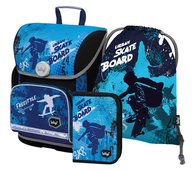 Ergo Skateboard Schulranzen-Set 3tlg: Schulranzen, Federmäppchen, Turnbeutel