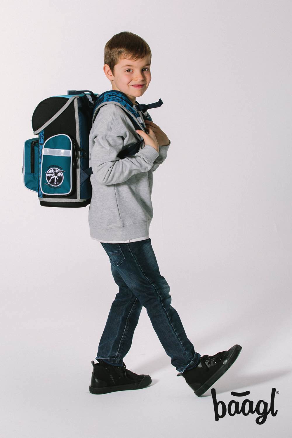 Ergo Skateboard Schulranzen-Set 5tlg: Schulranzen, Federmäppchen, Turnbeutel, Heftmappe, Brotdose