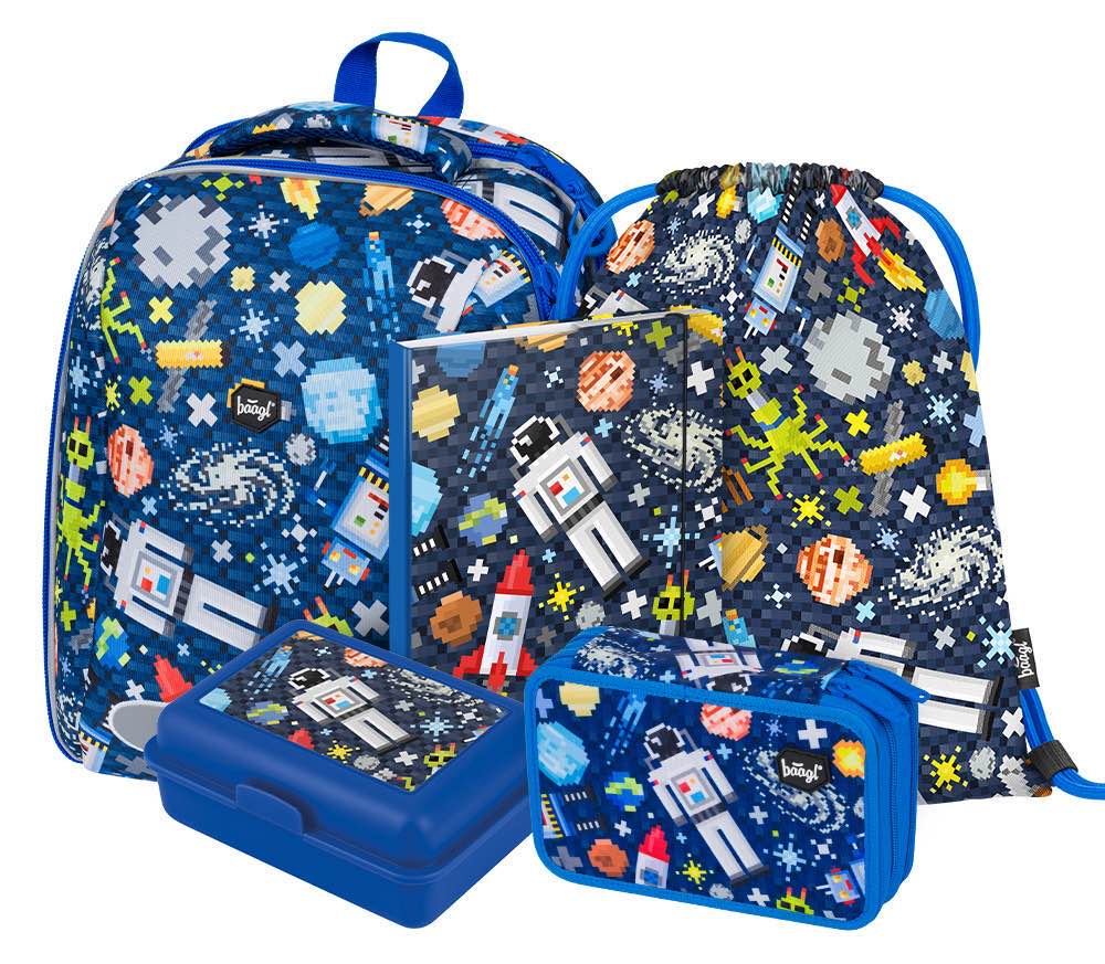Shelly Space Game Schulranzen-Set 5tlg: Schulranzen, Federmäppchen, Turnbeutel, Heftmappe, Brotdose