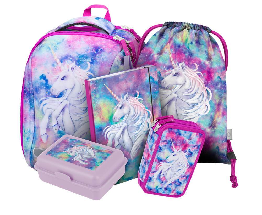 Shelly Unicorn Schulranzen-Set 5tlg: Schulranzen, Federmäppchen, Turnbeutel, Heftmappe, Brotdose