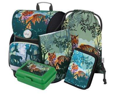Ergo Tiger Schulranzen-Set 5tlg: Schulranzen, Federmäppchen, Turnbeutel, Heftmappe, Brotdose