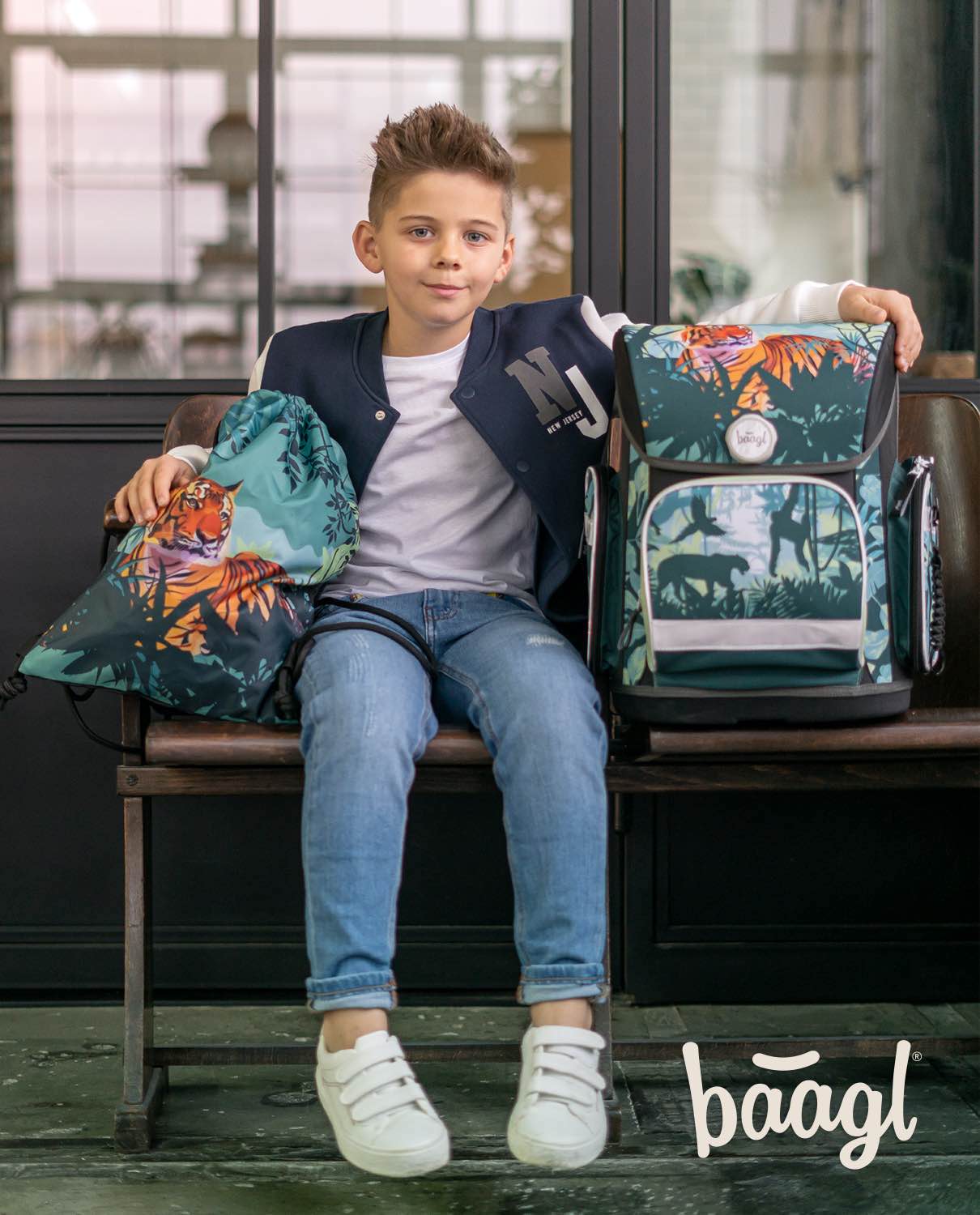 Ergo Tiger Schulranzen-Set 3tlg: Schulranzen, Federmäppchen, Turnbeutel