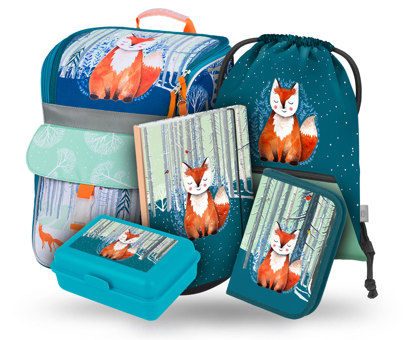 Zippy Fox Schulranzen-Set 5tlg: Schulranzen, Federmäppchen, Turnbeutel, Brotdose, Heftmappe