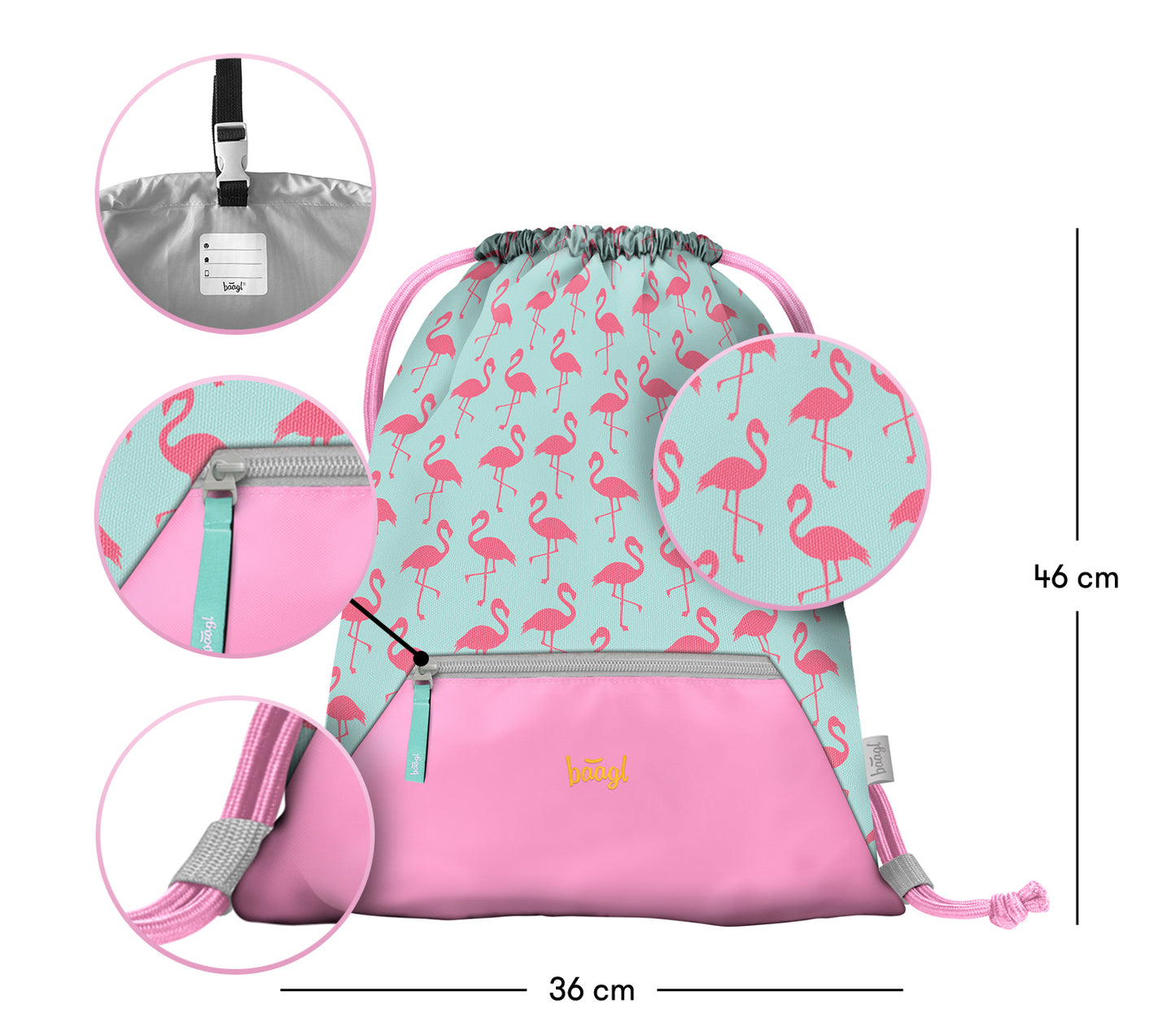 Turnbeutel mit Tasche Flamingo