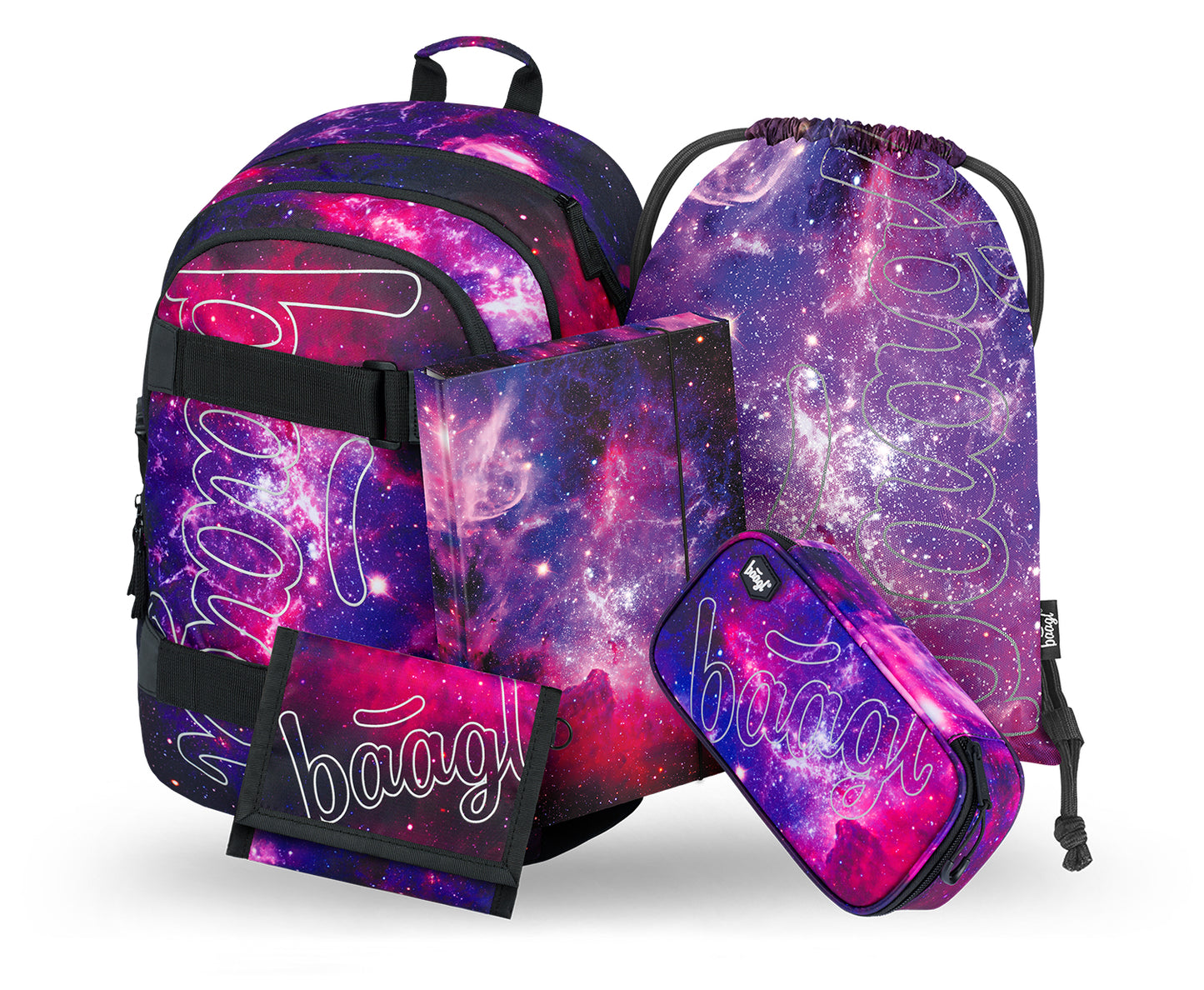 Skate Galaxy Rucksack-Set 5tlg: Rucksack, Federmäppchen, Turnbeutel, Geldbörse, Heftmappe