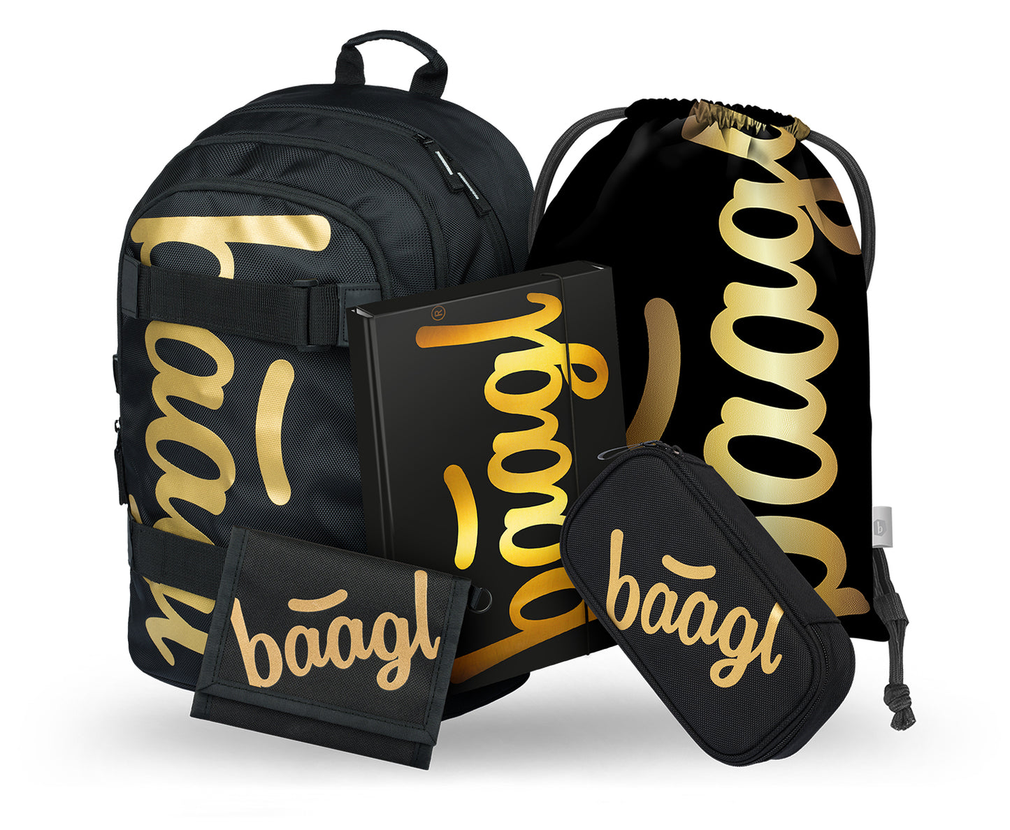 Skate Gold Rucksack-Set 5tlg: Rucksack, Federmäppchen, Turnbeutel, Geldbörse, Heftmappe