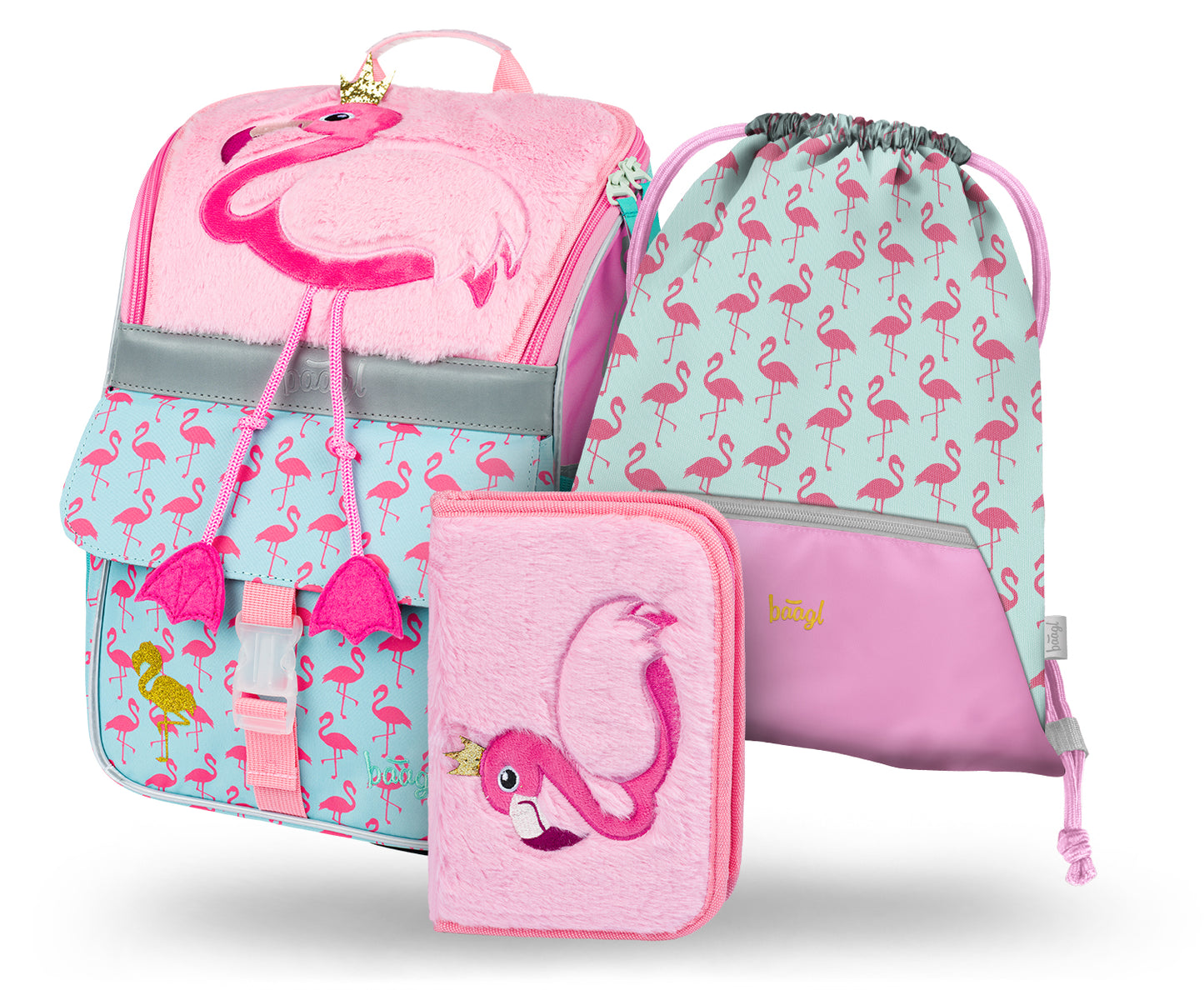 Zippy Flamingo Schulranzen-Set 3tlg: Schulranzen, Federmäppchen, Turnbeutel