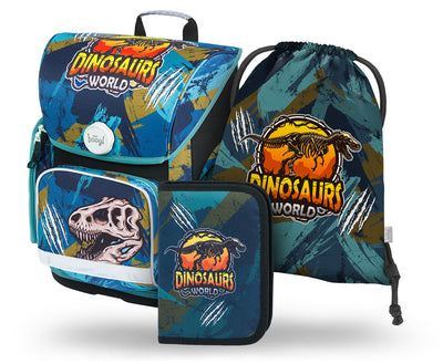 Ergo Dinosaurs World Schulranzen-Set 3tlg: Schulranzen, Federmäppchen, Turnbeutel