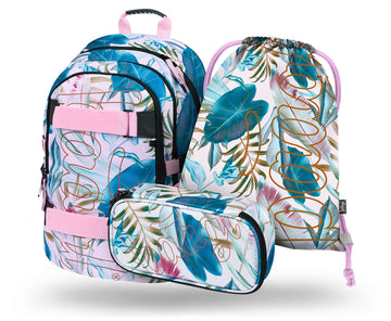 Skate Leafs Rucksack-Set 3tlg: Rucksack, Federmäppchen, Turnbeutel