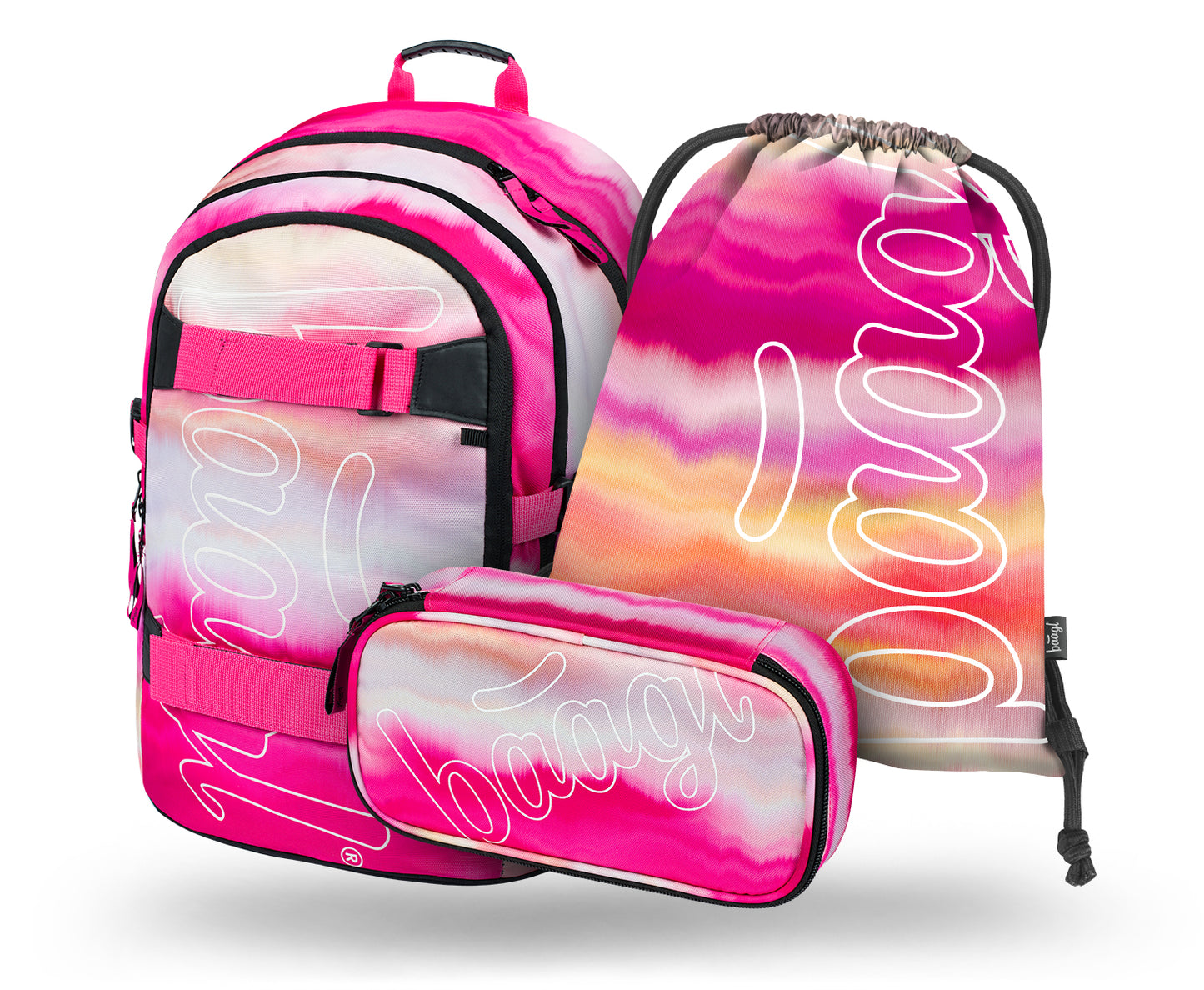Skate Pink Stripes Rucksack-Set 3tlg: Rucksack, Federmäppchen, Turnbeutel