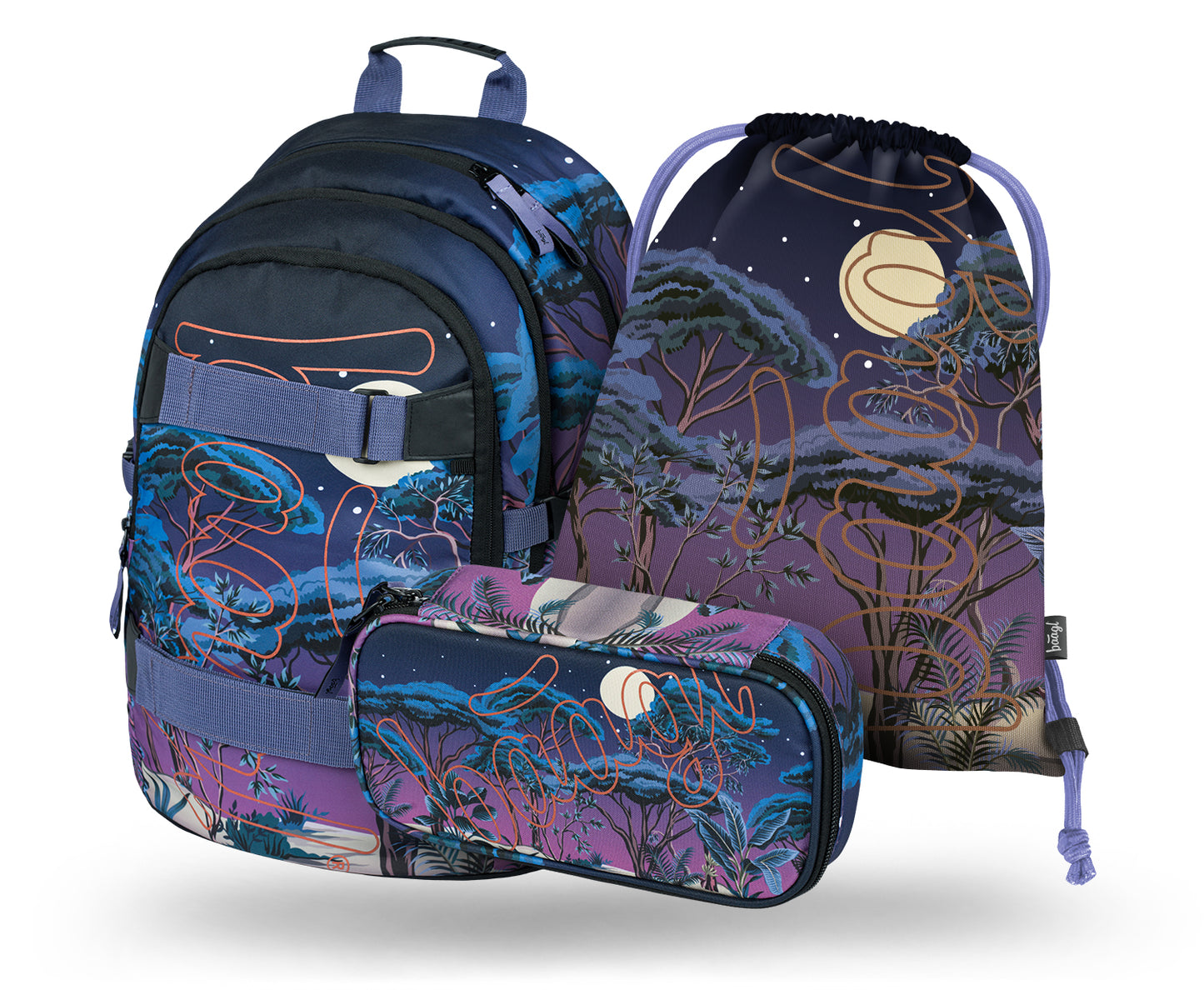 Skate Night Rucksack-Set 3tlg: Rucksack, Federmäppchen, Turnbeutel