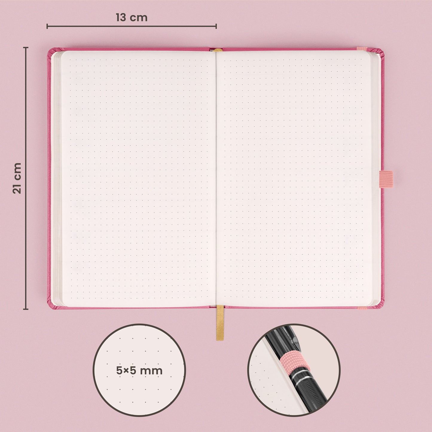Notizbuch Rosa, gepunktet, 13 × 21 cm
