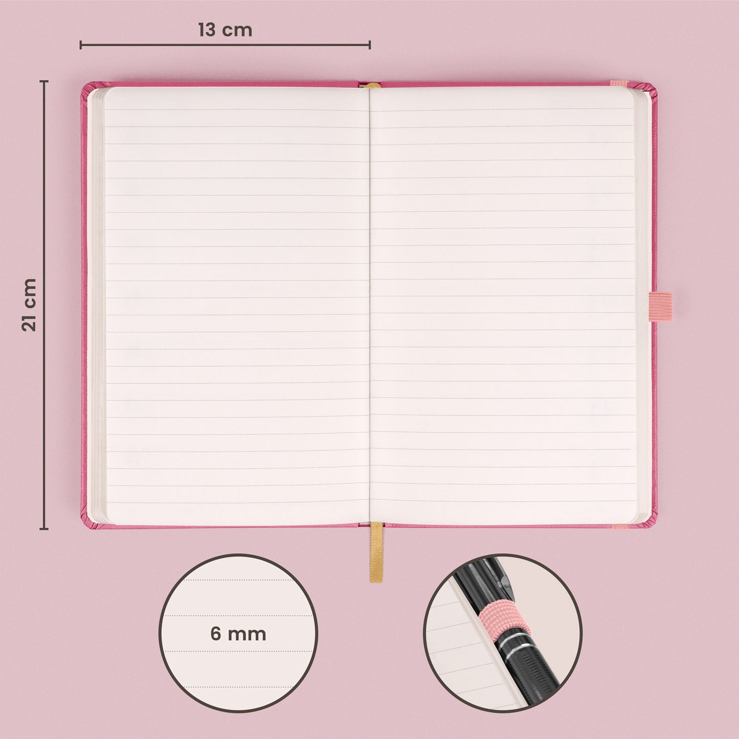 Notizbuch Rosa, liniert, 13 × 21 cm