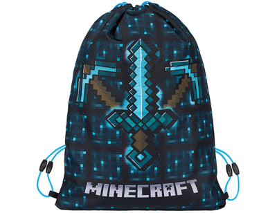 MINECRAFT 2 SET Blaue Axt und Schwert: Mäppchen, Tasche