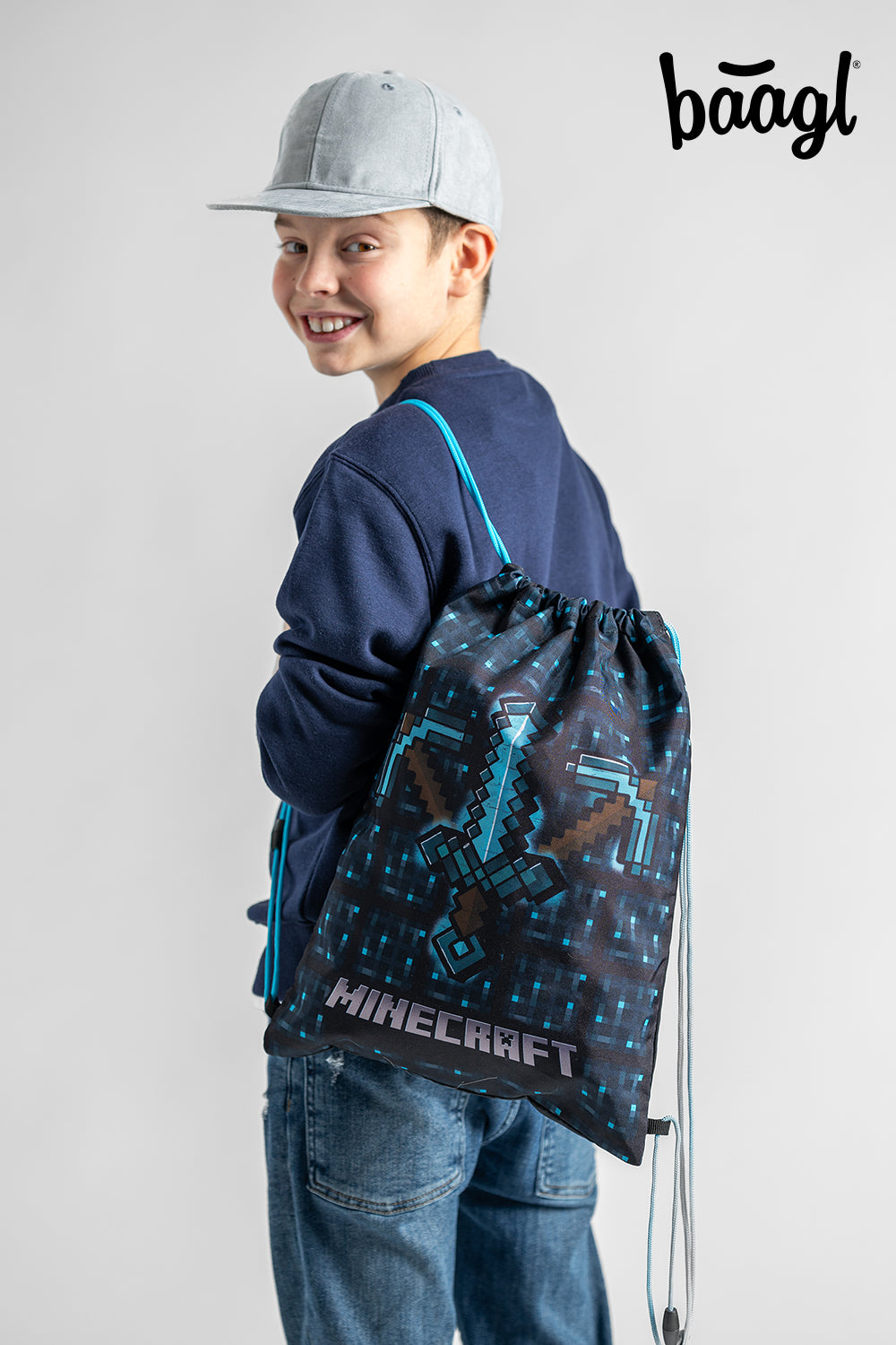 MINECRAFT 2 SET Blaue Axt und Schwert: Mäppchen, Tasche