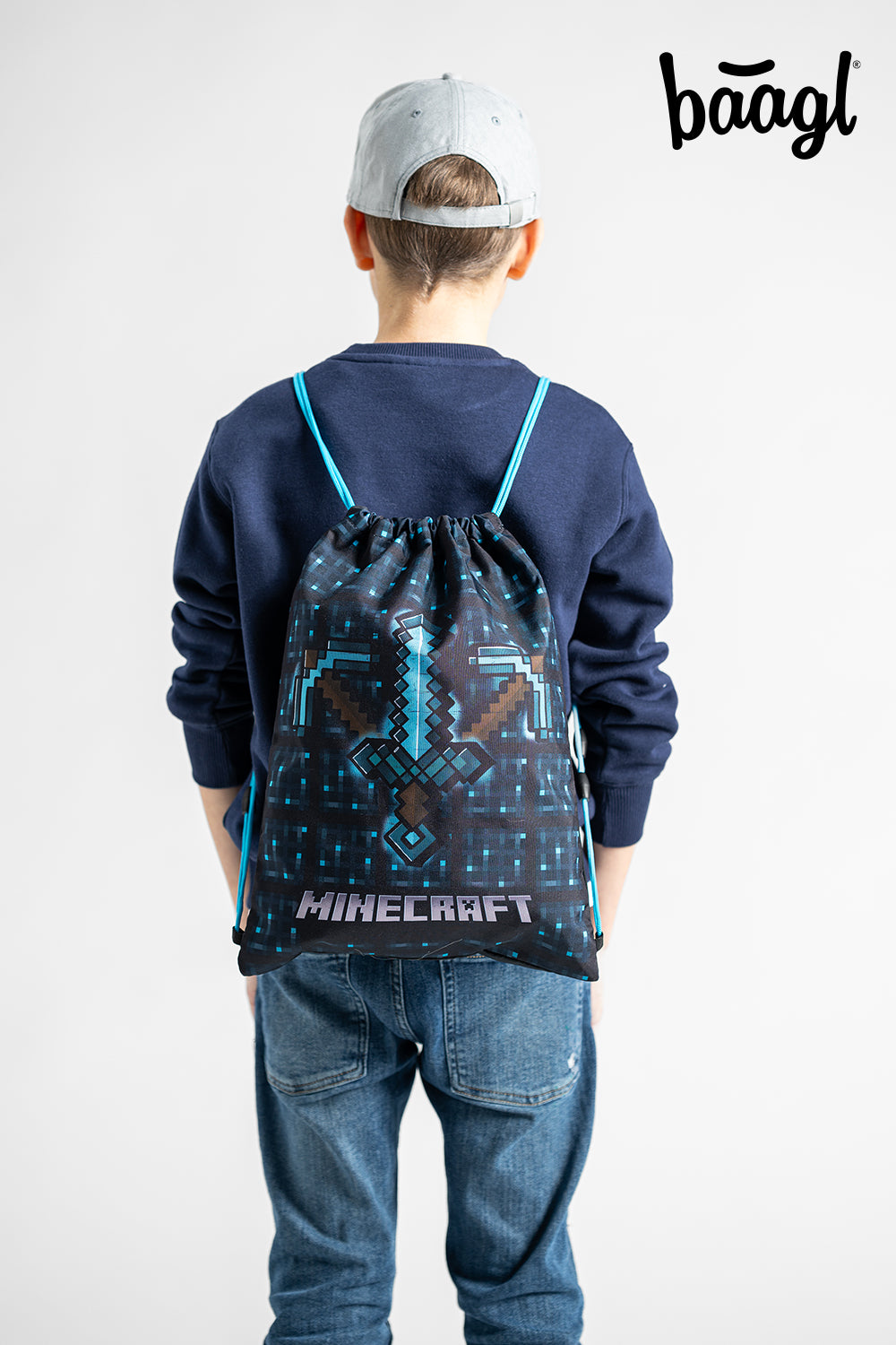 MINECRAFT 2 SET Blaue Axt und Schwert: Mäppchen, Tasche