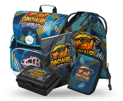 Ergo Dinosaurs World Schulranzen-Set 5tlg: Schulranzen, Federmäppchen, Turnbeutel, Brotdose, Heftmappe