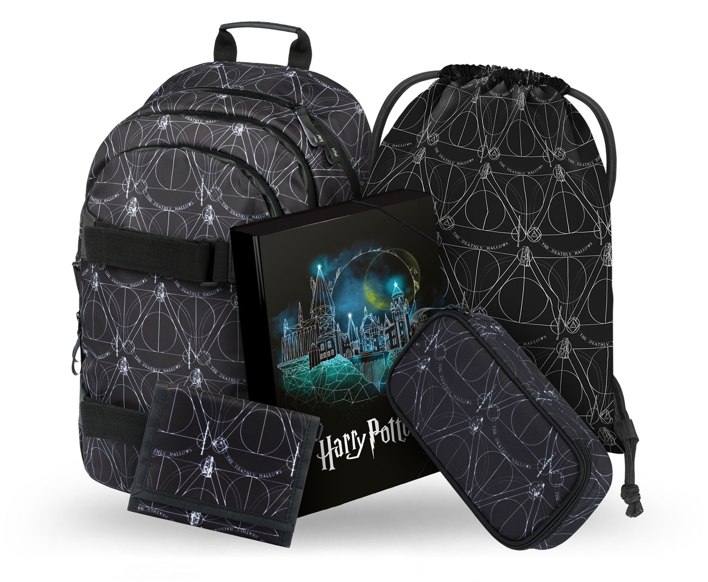 Skate Harry Potter Deathly Hallows Rucksack-5et 3tlg: Rucksack, Federmäppchen, Turnbeutel, Heftmappe, Geldbeutel