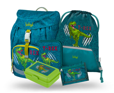 Airy T-REX Rucksack-Set 5tlg: Schulranzen, Federmäppchen, Turnbeutel, Geldbeutel, Brotdose