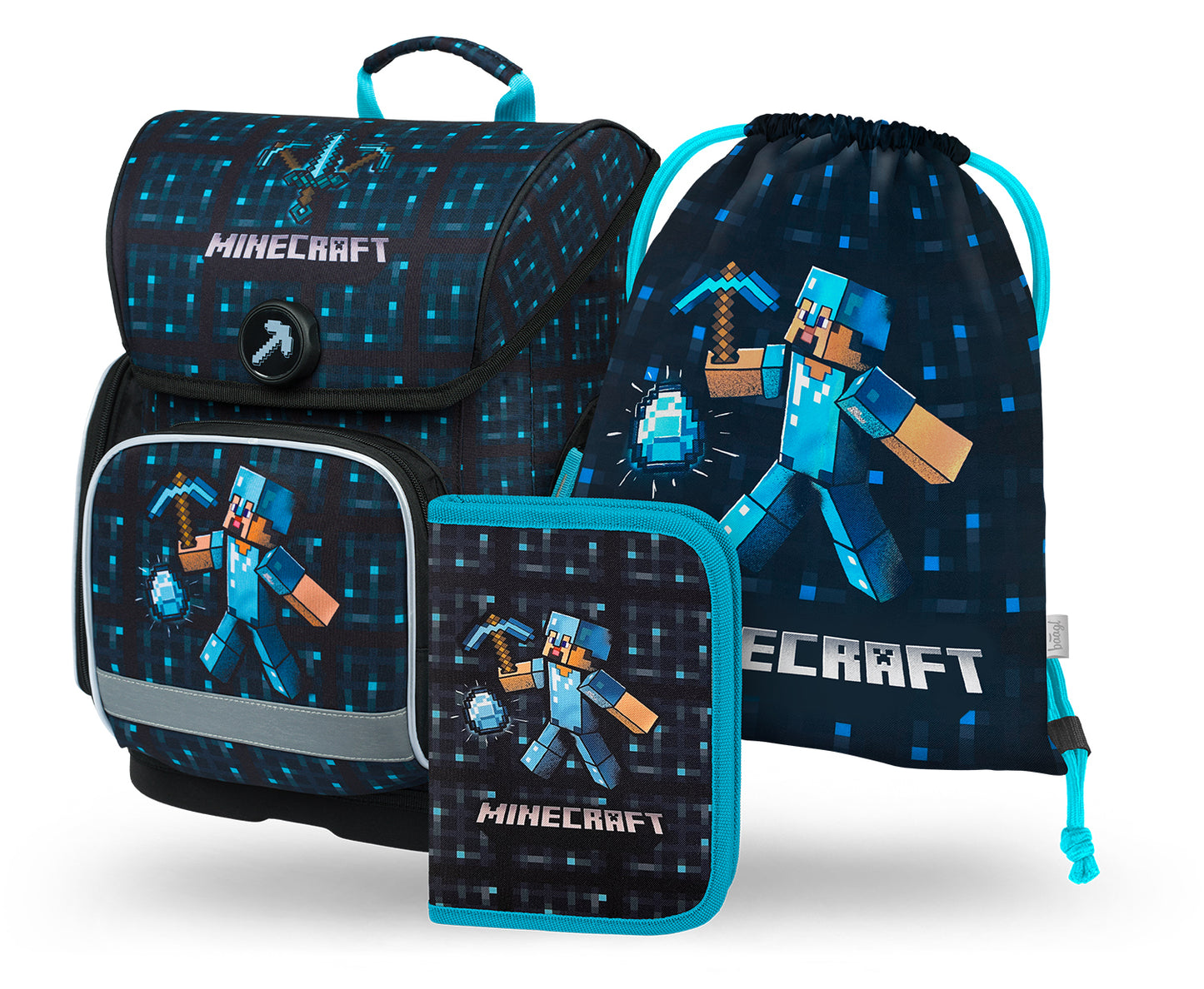 Ergo Minecraft Blue Axe Schulranzen-Set 3tlg: Schulranzen, Federmäppchen, Turnbeutel