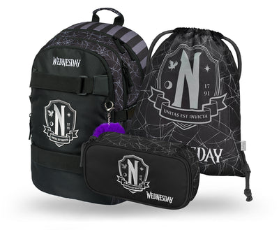 Skate Wednesday Nevermore Rucksack-Set 3tlg: Rucksack, Federmäppchen, Turnbeutel