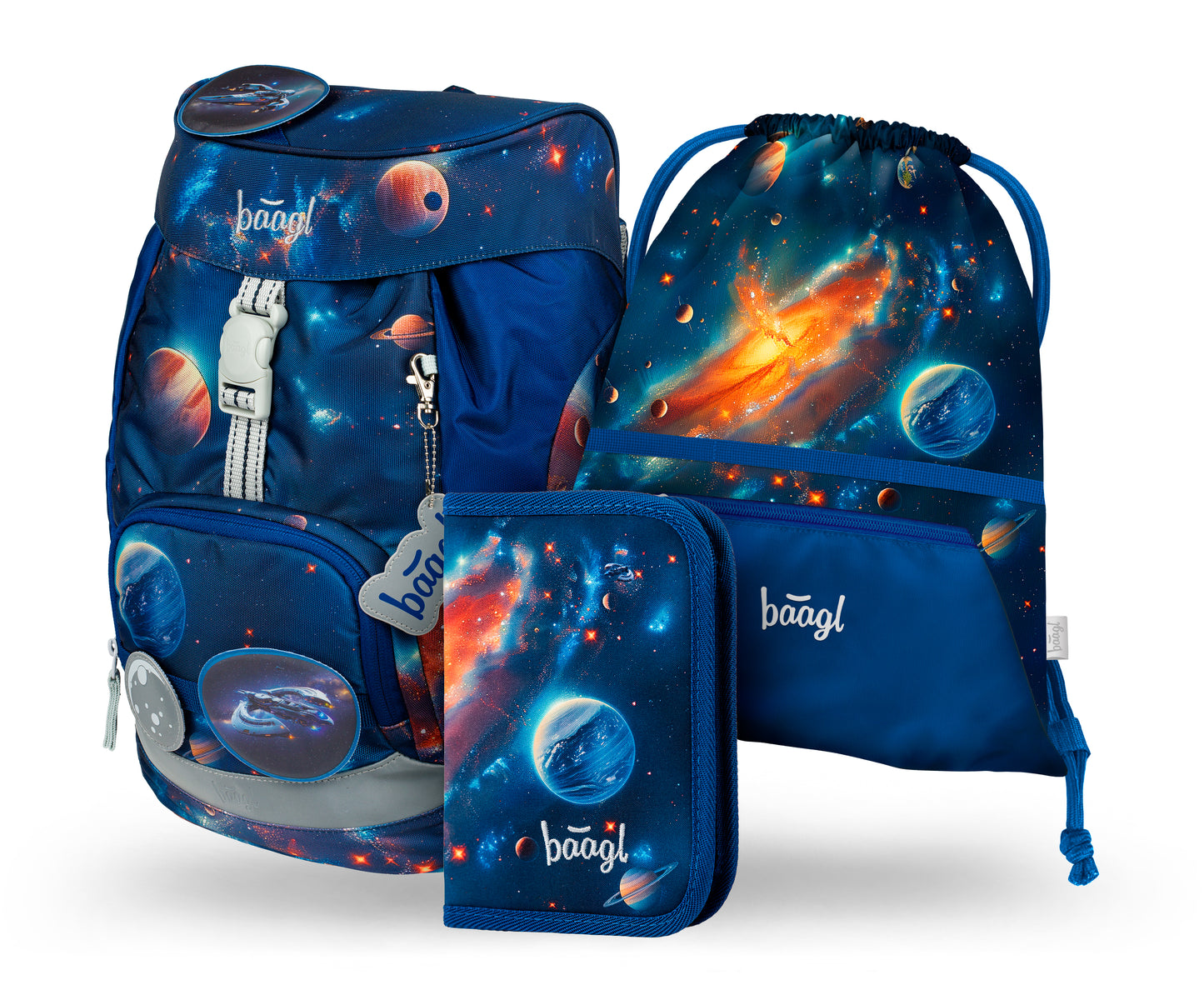 AIRY Weltraum Rucksack-Set 3tlg: Rucksack, Federmäppchen, Turnbeutel