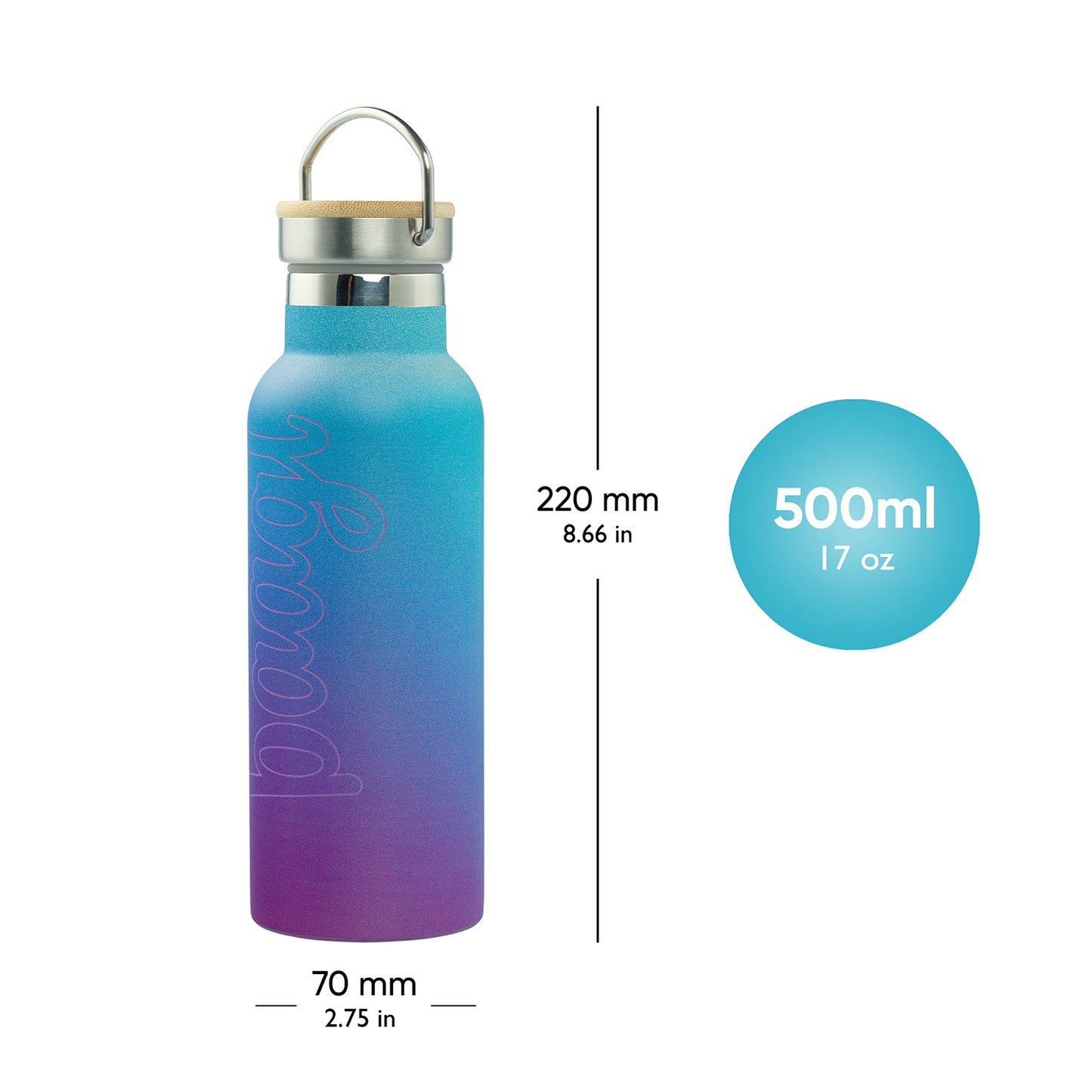 Thermoflasche mit Bambusdeckel Gradient blau-violett, 500 ml