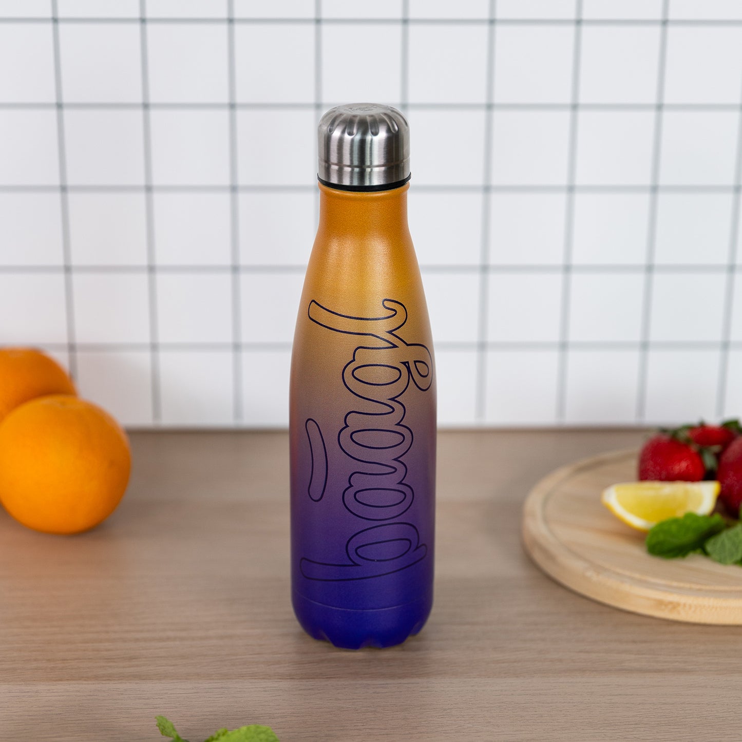 Thermoflasche mit Metalldeckel Gradient gelb-violett, 500 ml