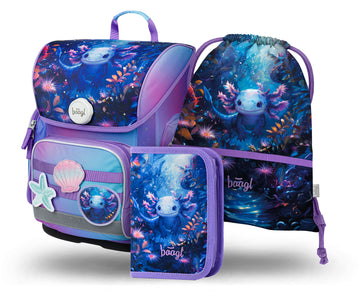 Ergo Axolotl Schulranzen-Set 3tlg: Schulranzen, Federmäppchen, Turnbeutel