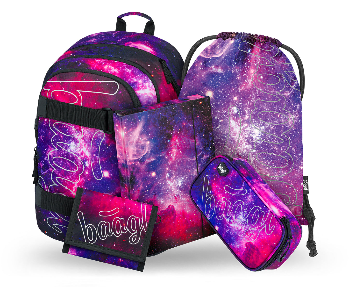 Skate Galaxy Rucksack-Set 5tlg: Rucksack, Federmäppchen, Turnbeutel, Geldbörse, Heftmappe