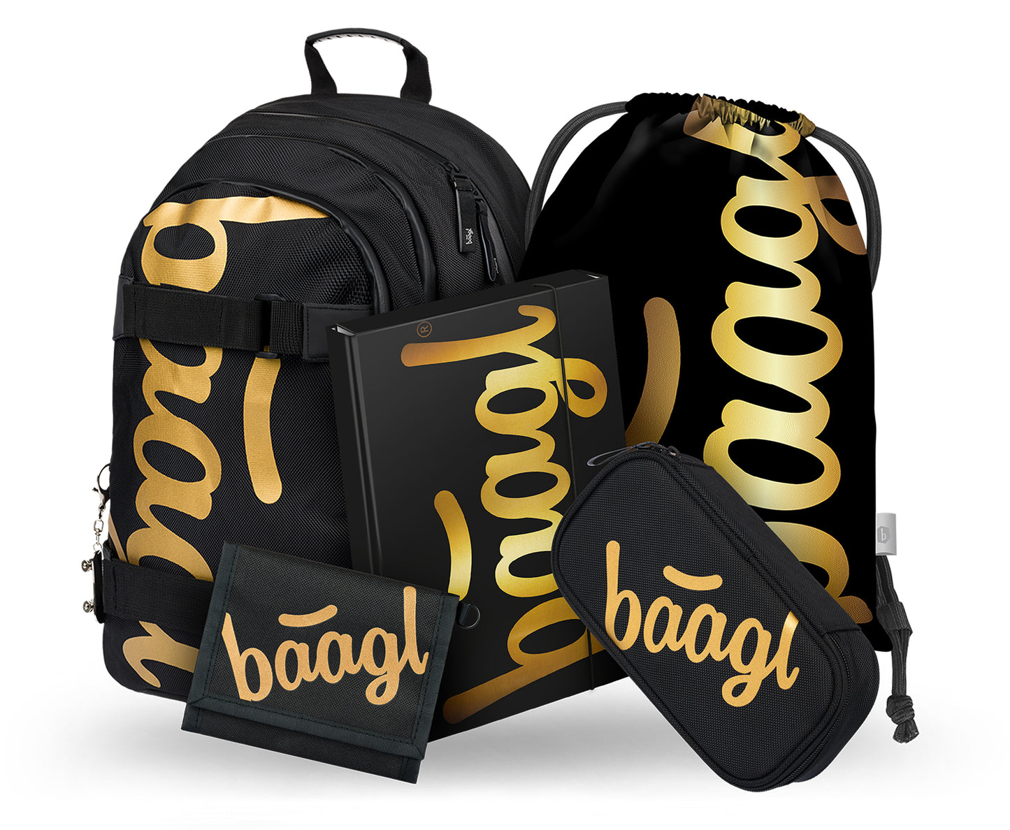 Skate Gold Rucksack-Set 5tlg: Rucksack, Federmäppchen, Turnbeutel, Geldbörse, Heftmappe