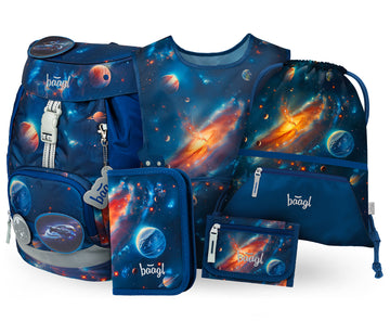AIRY Weltraum Rucksack-Set 5tlg: Rucksack, Federmäppchen, Turnbeutel, Schürze, Geldbeutel