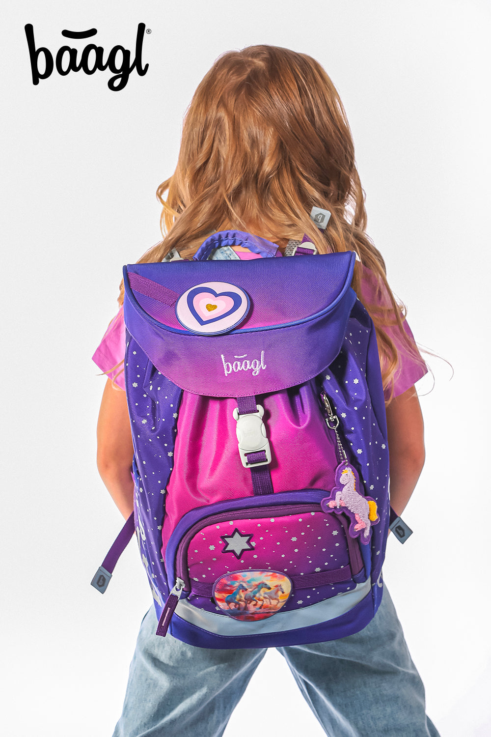 AIRY Pferde-Herz Rucksack-Set 5tlg: Rucksack, Federmäppchen, Turnbeutel, Schürze, Geldbeutel